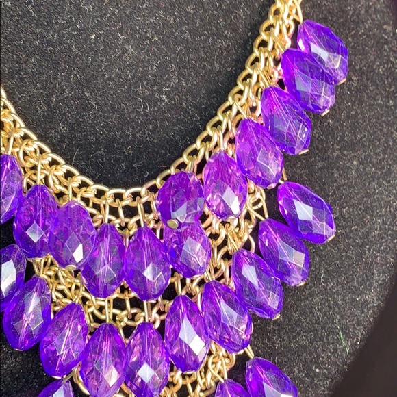 Purple Necklace with Gold Chain - Picture 3 of 8